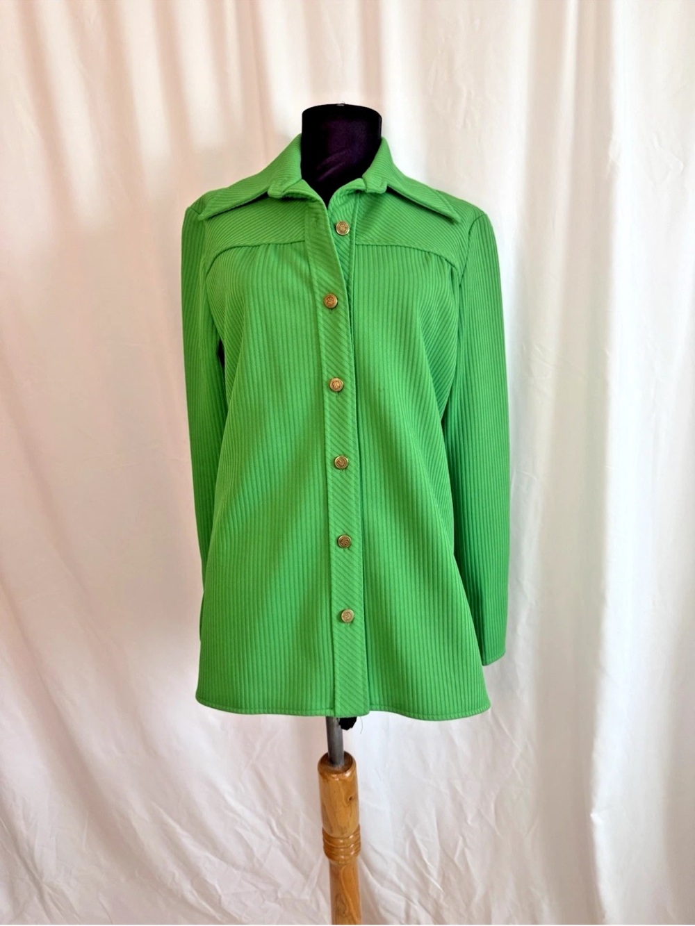 Vintage 1970s Green Poly Button Down Jacket - Size Medium / Large